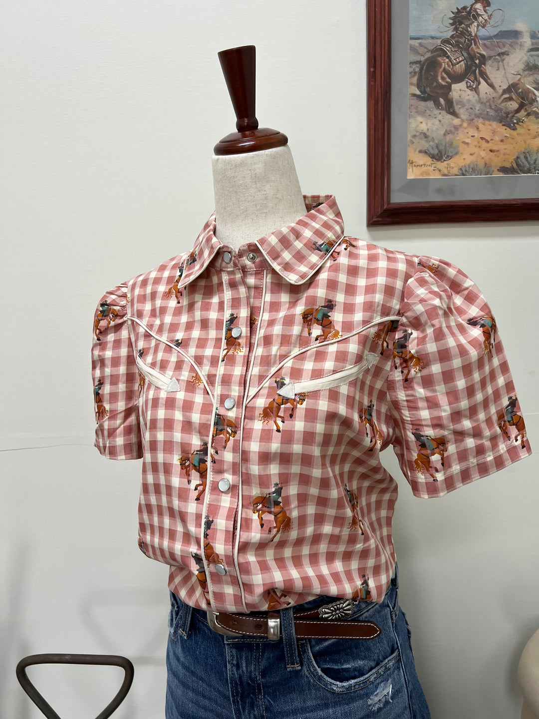 Pink Gingham Cowboy Button-Up
