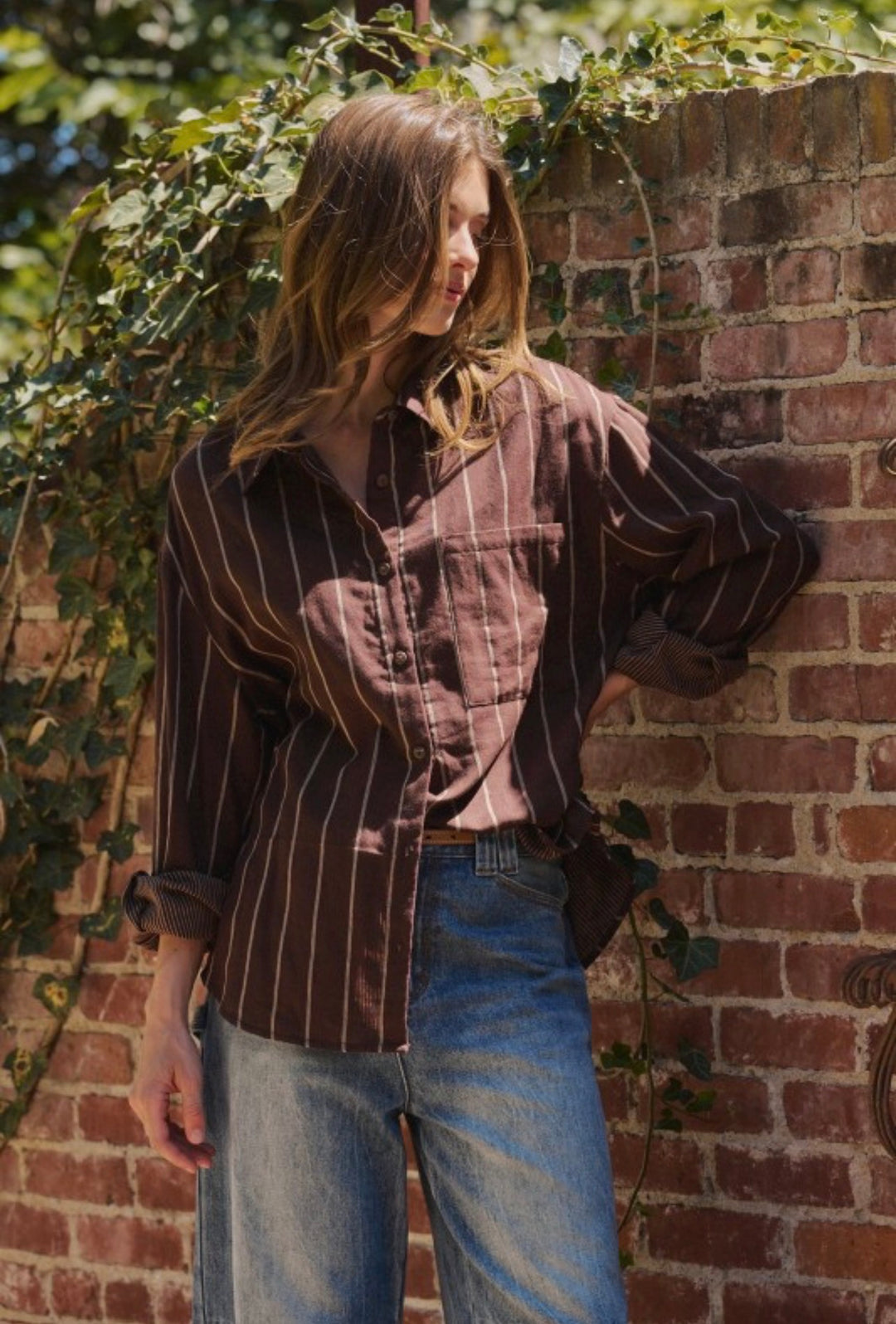 Brown Stripe Button-Up