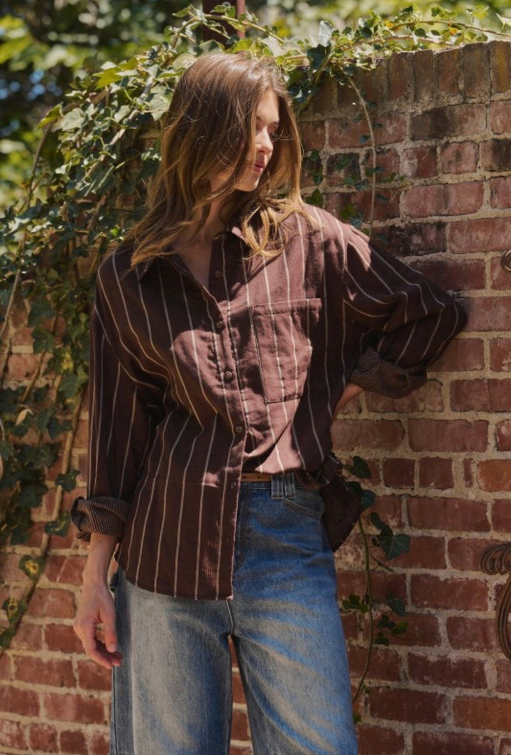 Brown Stripe Button-Up