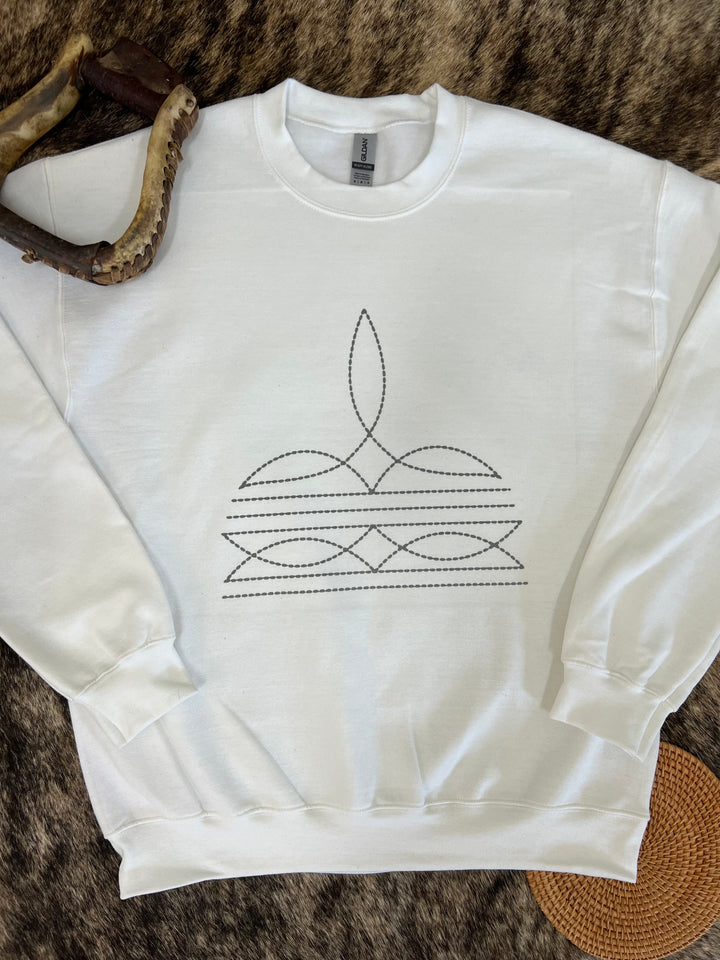 Boot Stitch Crewneck- White