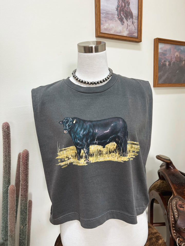 Watercolor Angus Muscle Tank-Pepper