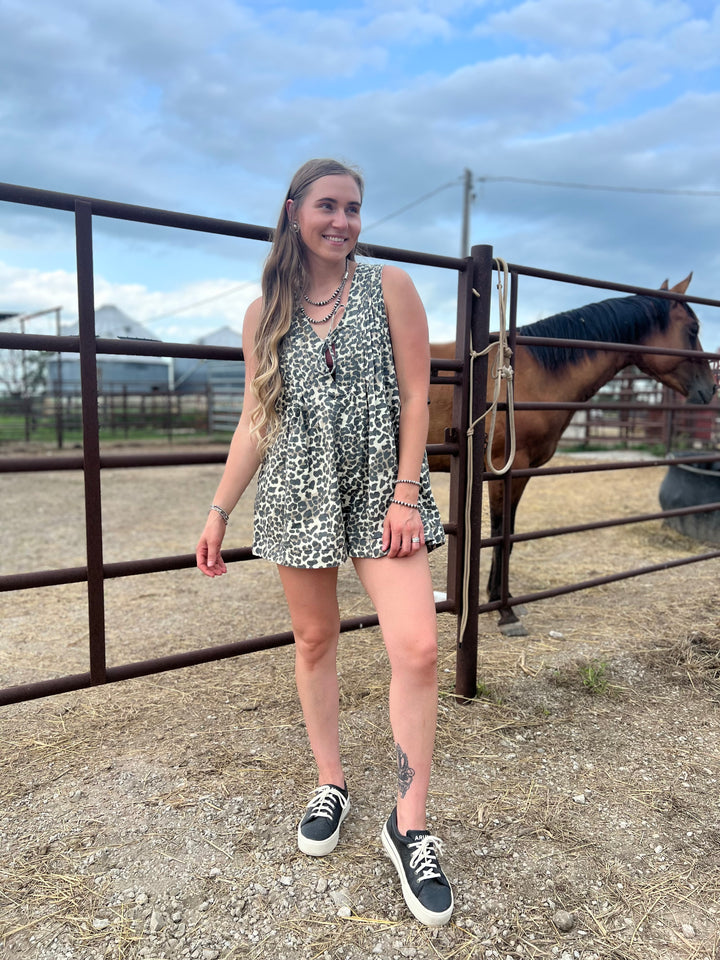 Leopard Denim Romper{LARGE ONLY LEFT}