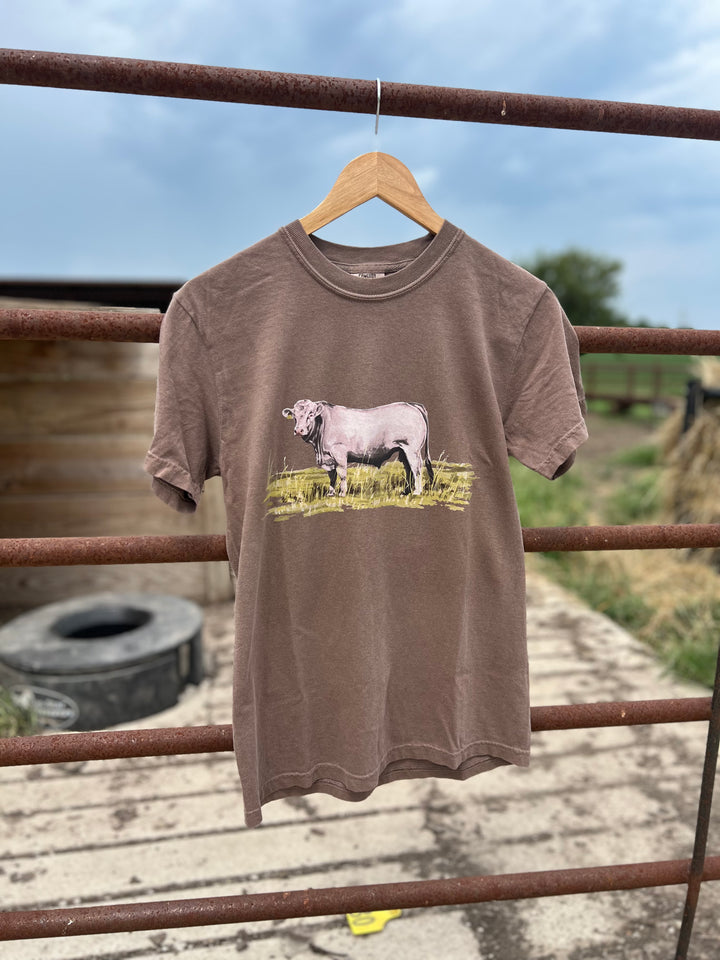 Watercolor Charolais Tee-Mocha