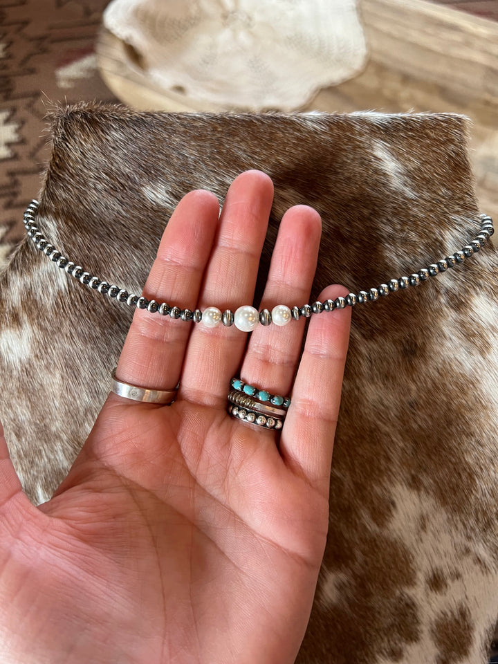 4mm Desert Pearl & Fresh Water Pearl Necklace-14”
