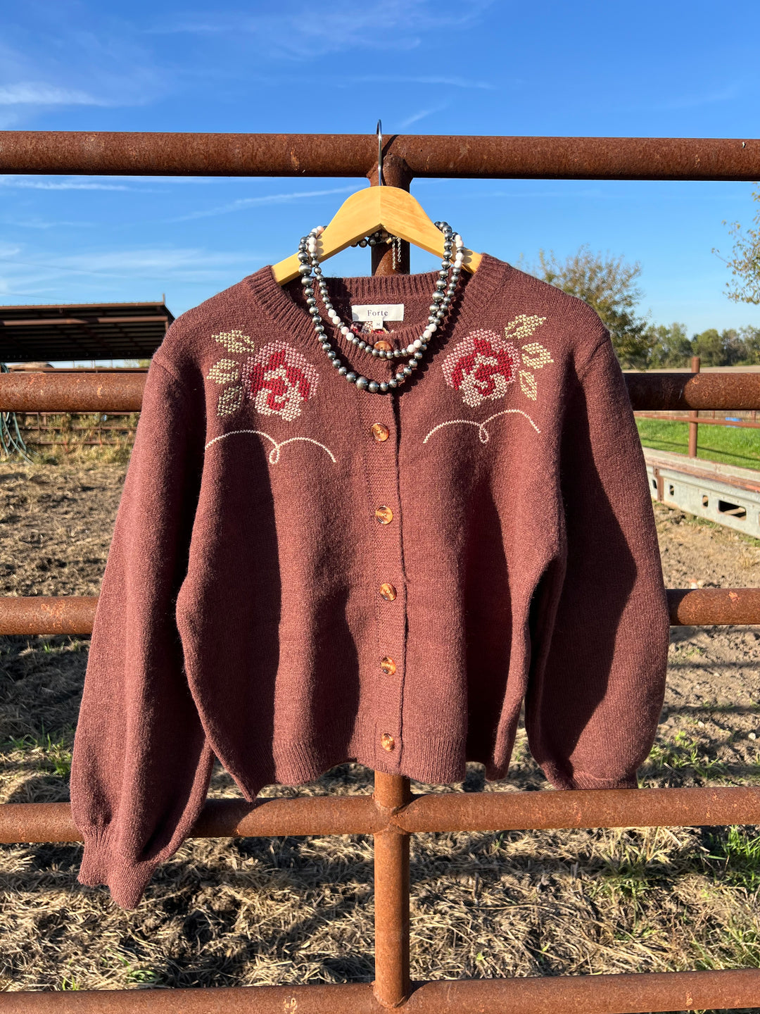 Western Floral Embroidery Cardigan-Brown