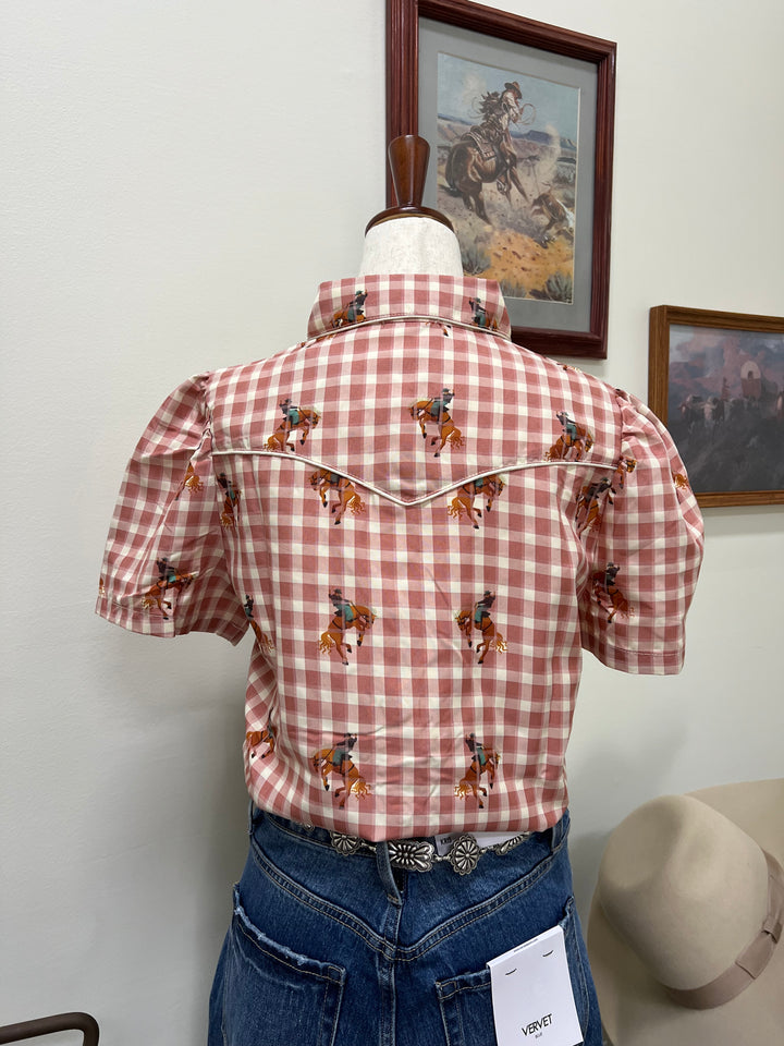 Pink Gingham Cowboy Button-Up