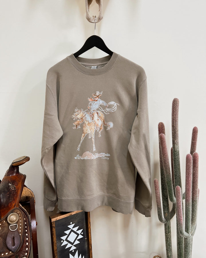 Wild One Bronc Crewneck-Concrete
