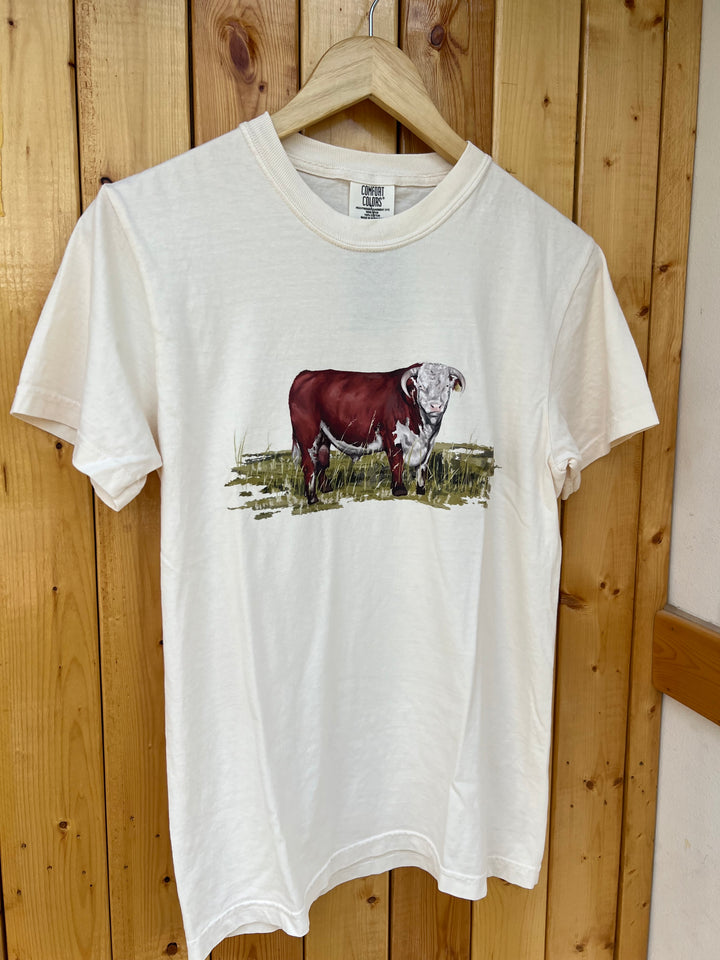 Watercolor Hereford Tee-Cream
