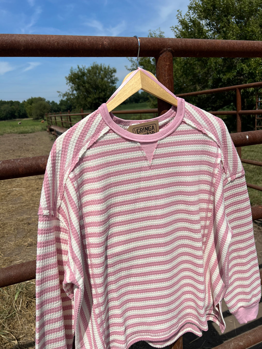 Pink Stripe Waffle Knit Longsleeve