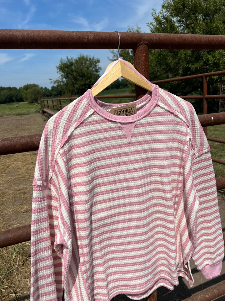 Pink Stripe Waffle Knit Longsleeve
