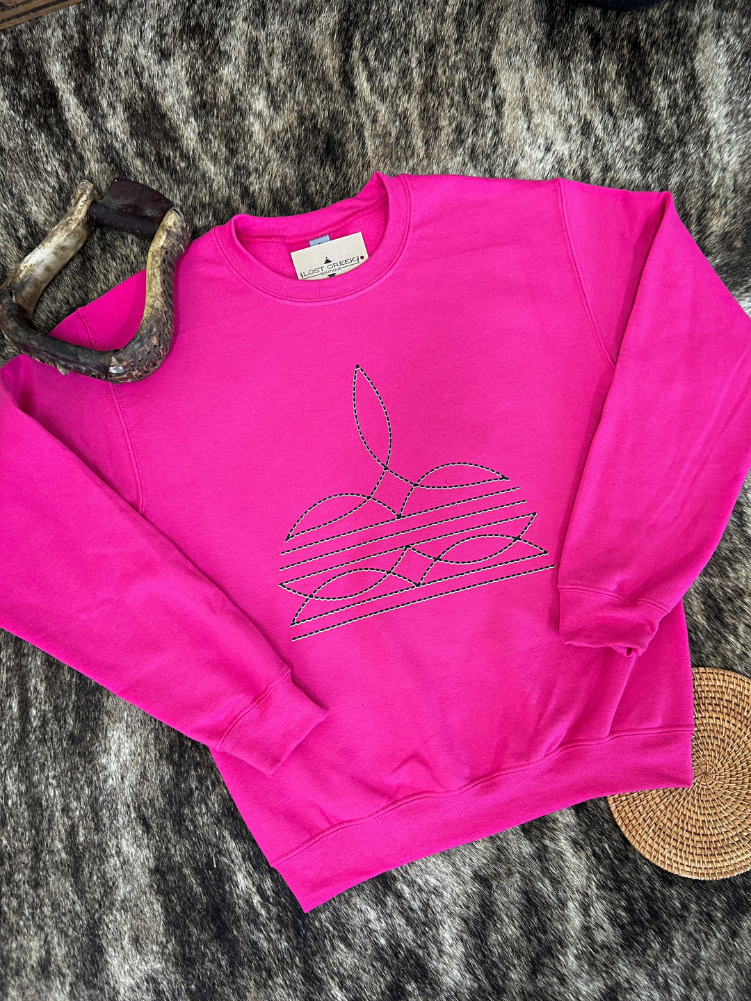 Boot Stitch Crewneck- Hot Pink