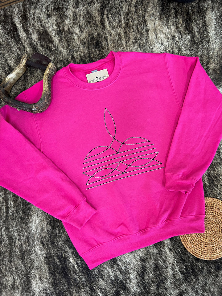 Boot Stitch Crewneck- Hot Pink