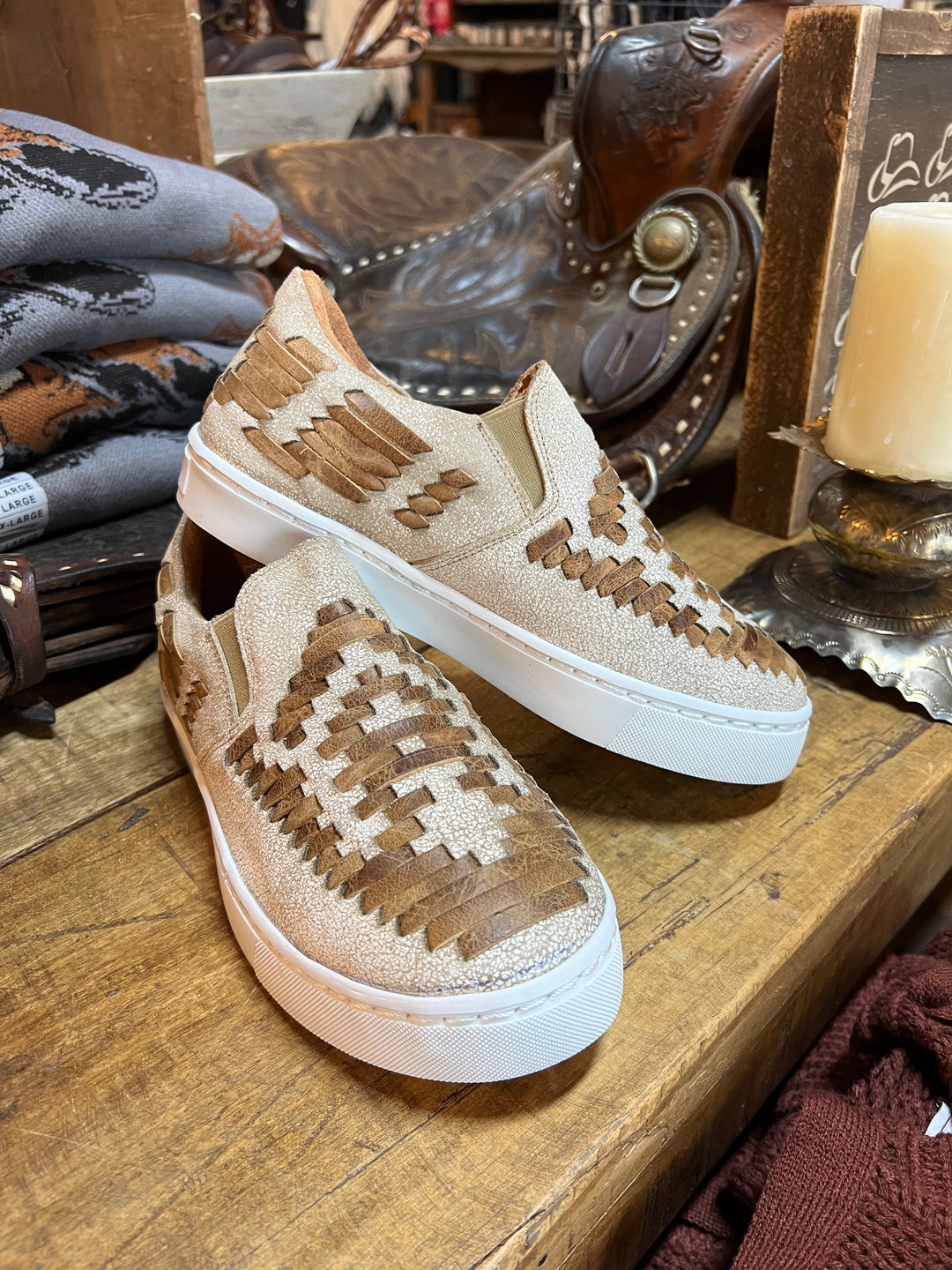 Dakota Leather Weaved Tennis Shoes{SIZE 6 ONLY}