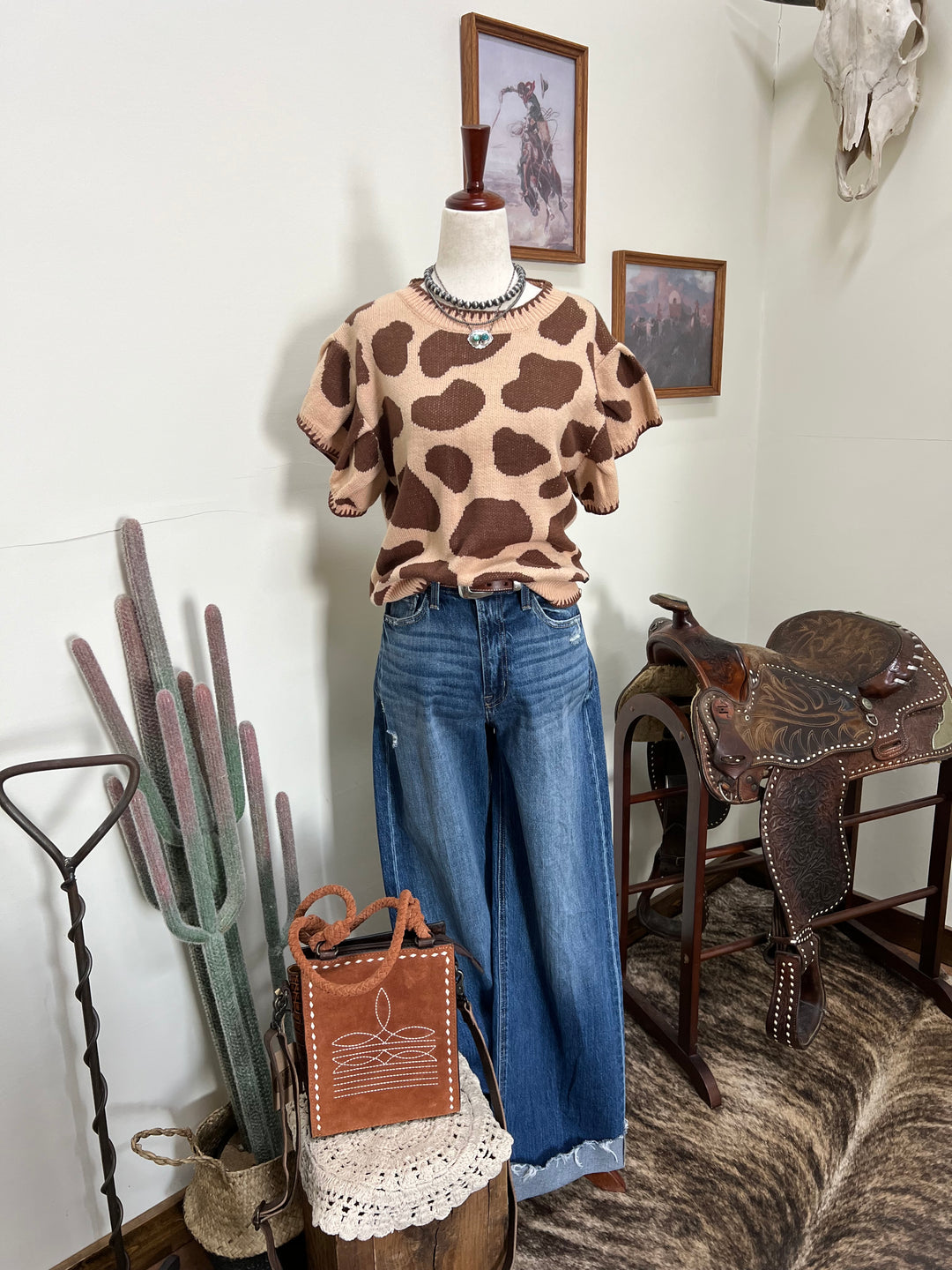 Cow Print Sweater Top