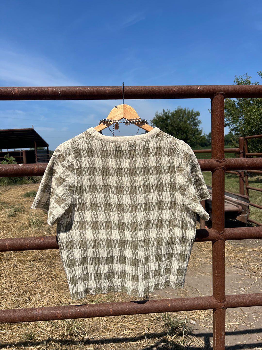 Olive Gingham Sweater