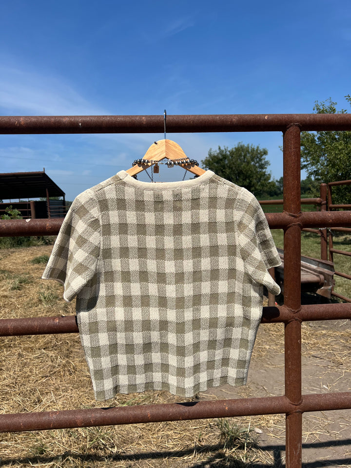 Olive Gingham Sweater