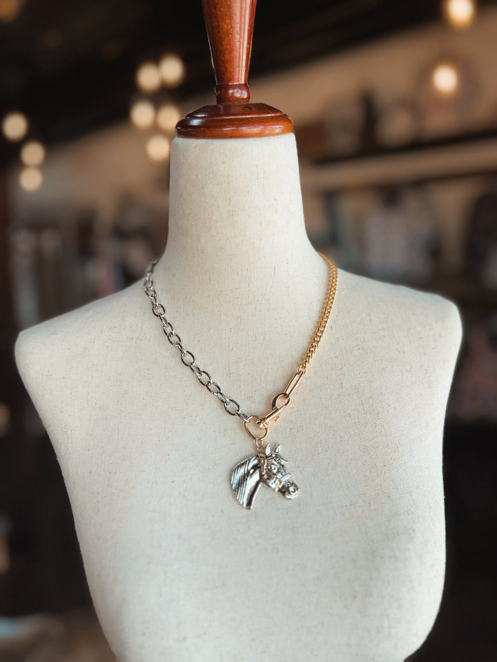 Mixed Metals Horse Necklace