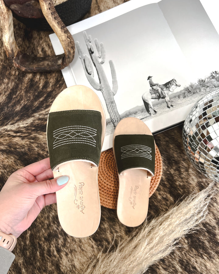 Nadia Olive Suede Out Sandals