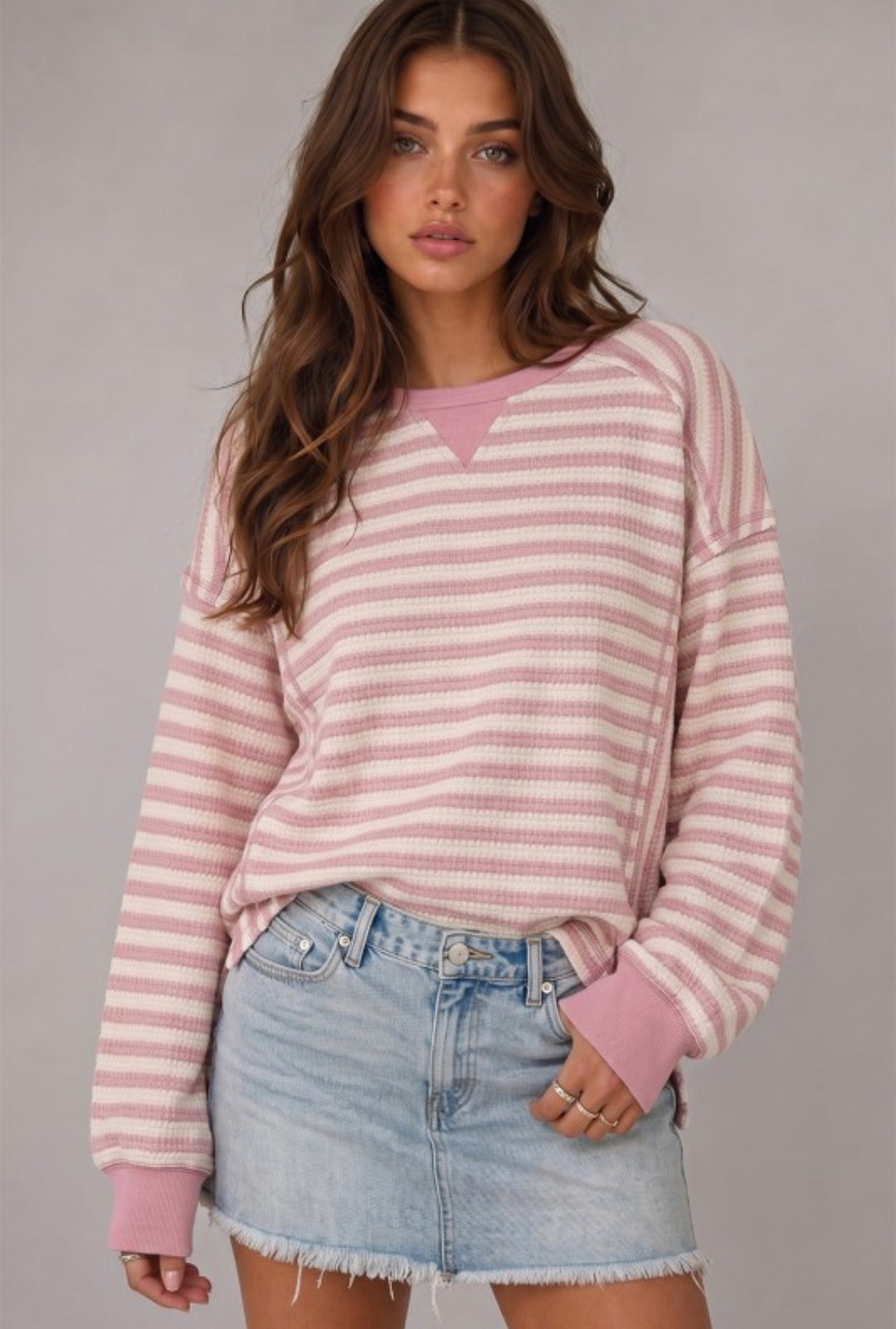 Pink Stripe Waffle Knit Longsleeve