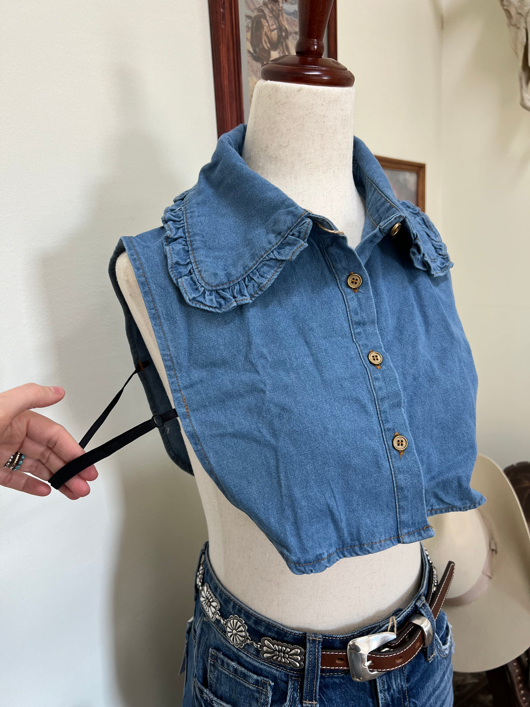 Ruffle Denim Faux Collar