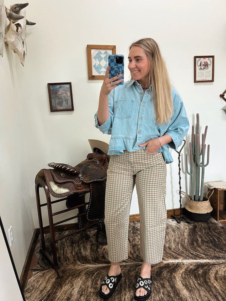 The Waylon Plaid Barrel Jeans-Tan