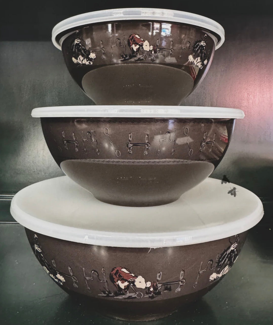 Hereford/Bucking Horse  3PC Bowl Set