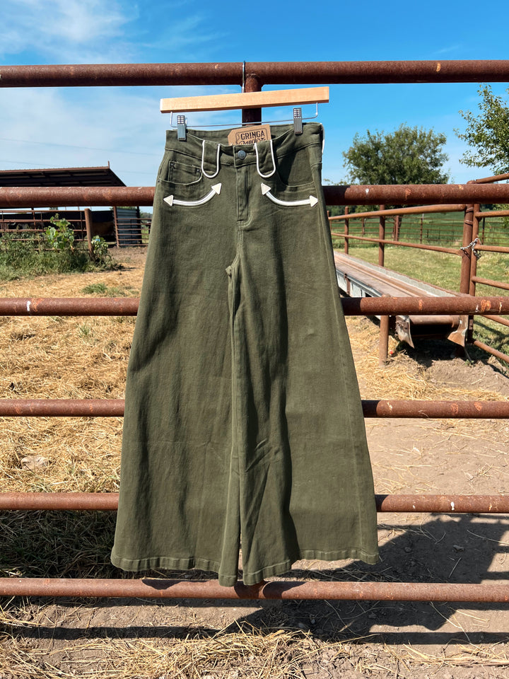 Olive Smiley Wide Leg Jeans