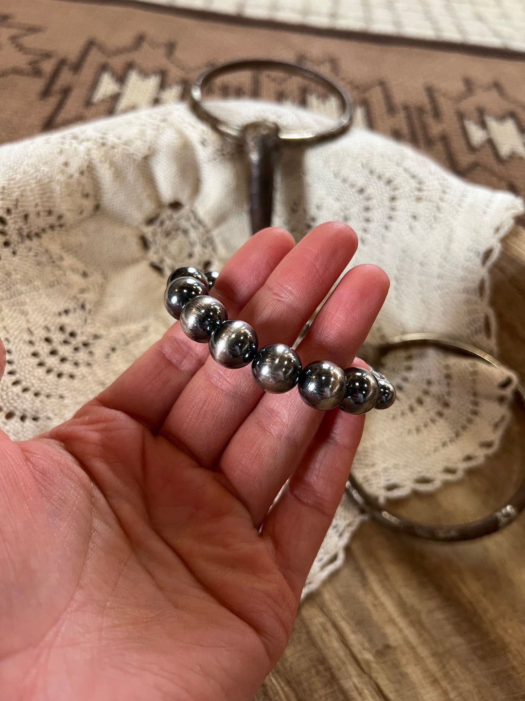 12mm Sterling Silver Pearls Necklace measures Bracelet