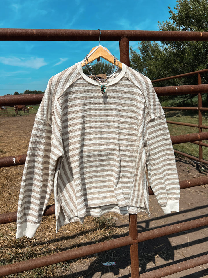 Taupe Stripe Waffle Knit Longsleeve