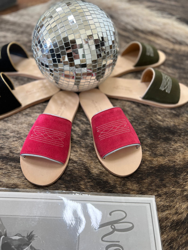 Nadia Pink Suede Out Sandals