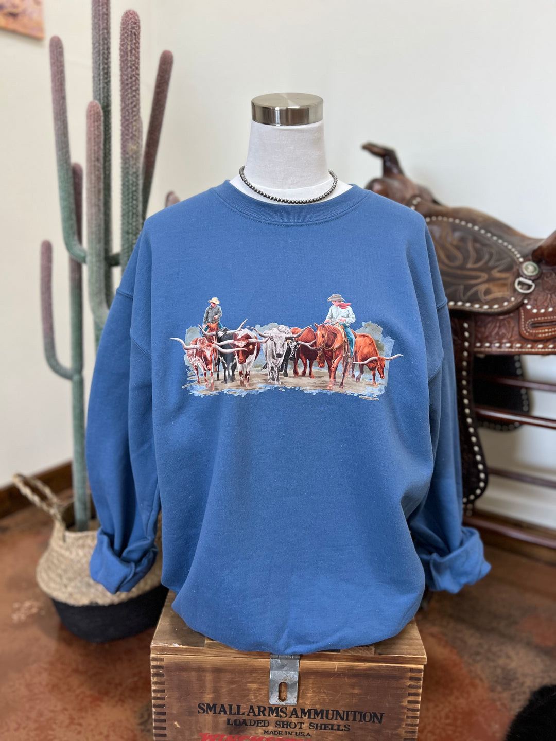Cows Come Home Crewneck-Denim