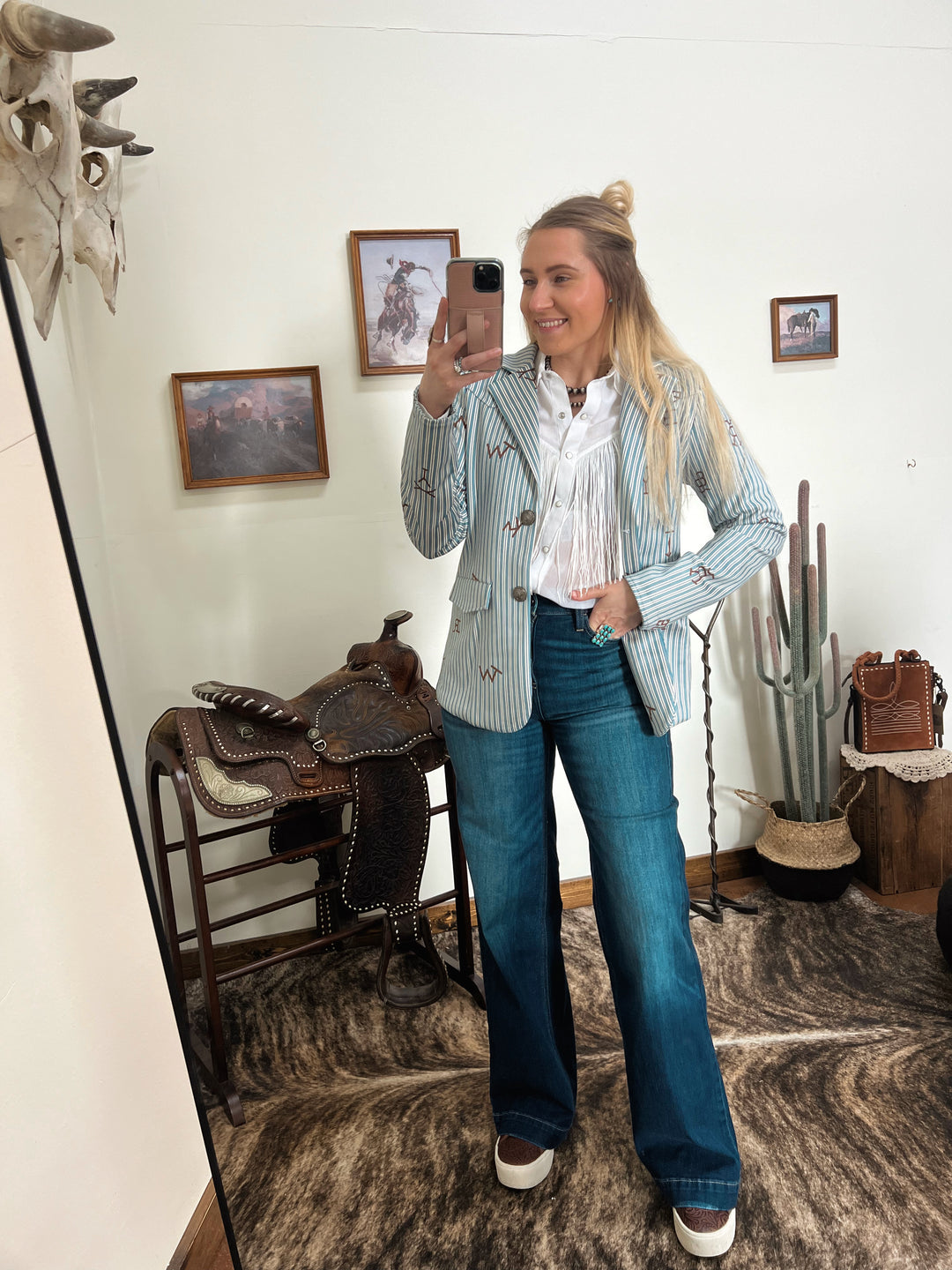 Blue Pinstripe Cattle Brand Blazer