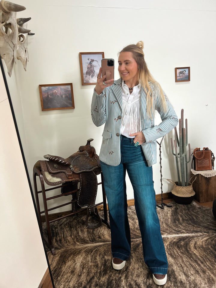 Blue Pinstripe Cattle Brand Blazer