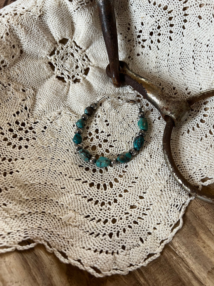Blue Turquoise Nugget & Sterling Silver Bracelet