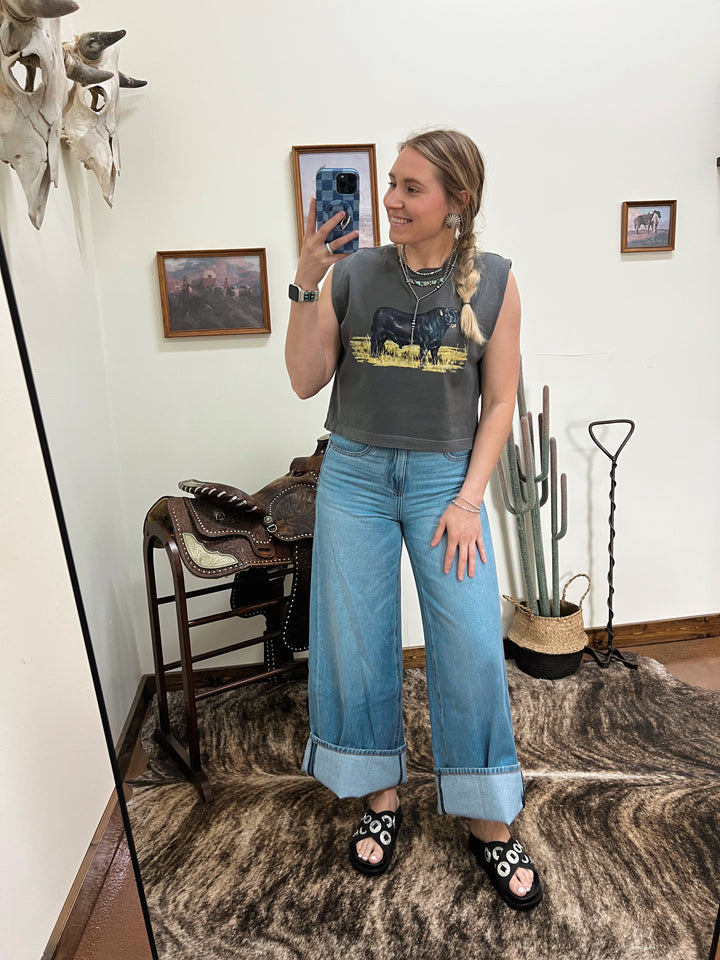Watercolor Angus Muscle Tank-Pepper