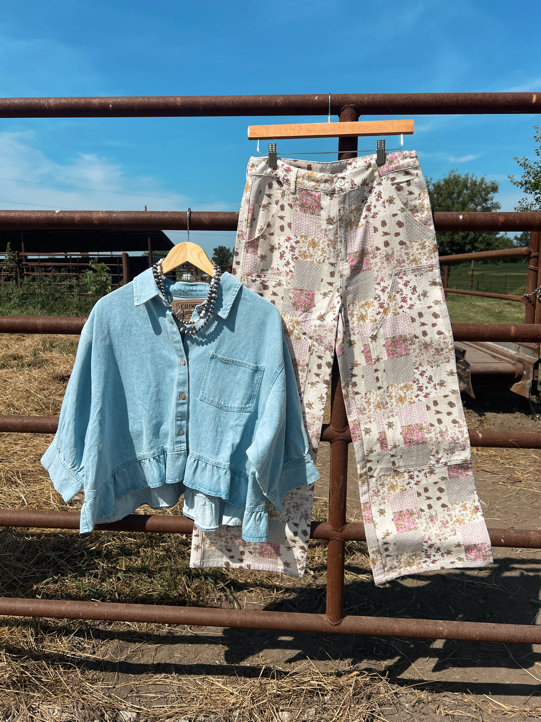 Fall Patchwork Floral Wide Leg Pants