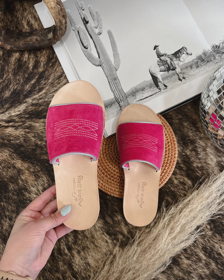 Nadia Pink Suede Out Sandals