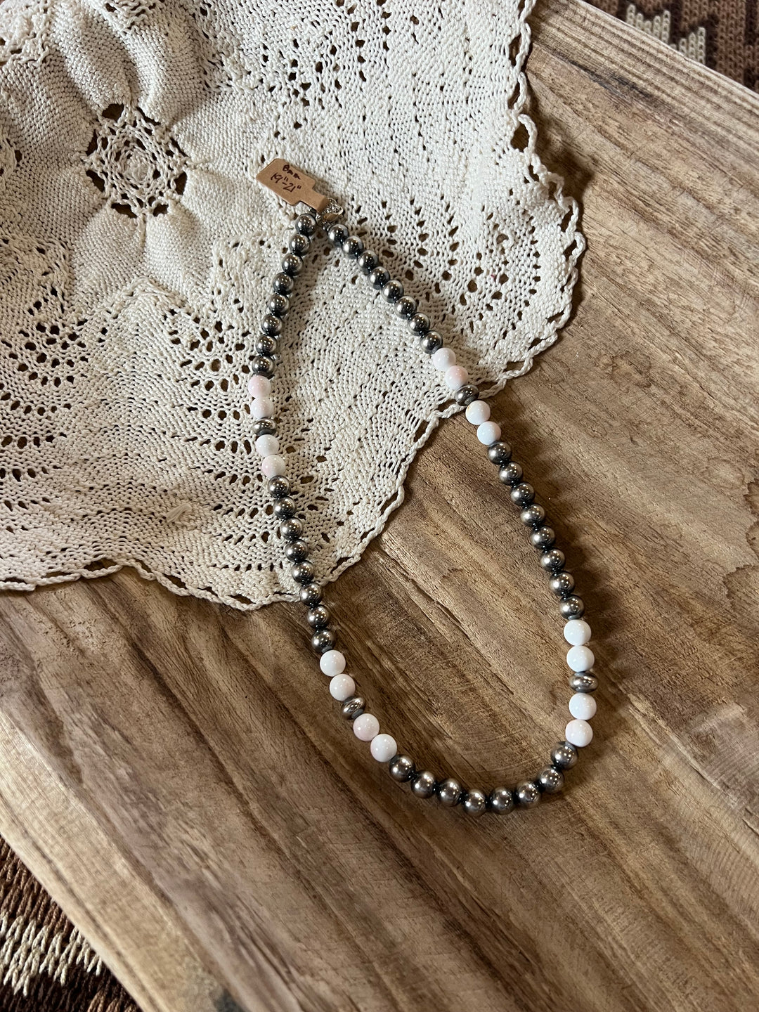 Pink Conch & 8mm Sterling Silver Pearl Necklace-19”