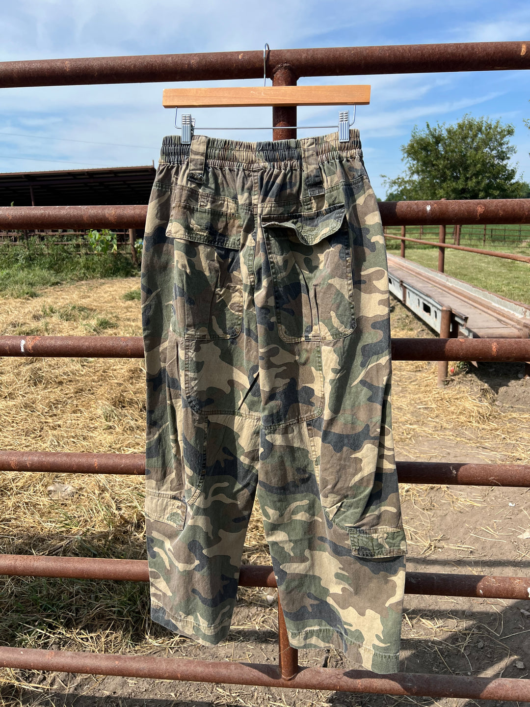 Camo Denim Washed Barrel Pants