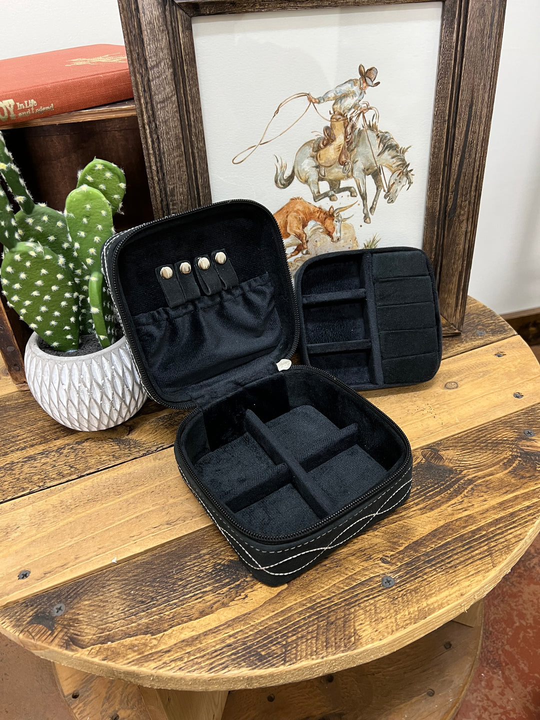 Black Boot Stitch Jewelry Case-Square