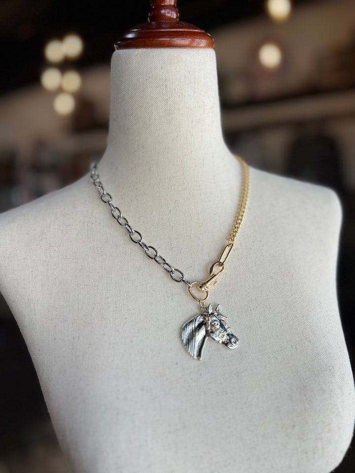 Mixed Metals Horse Necklace