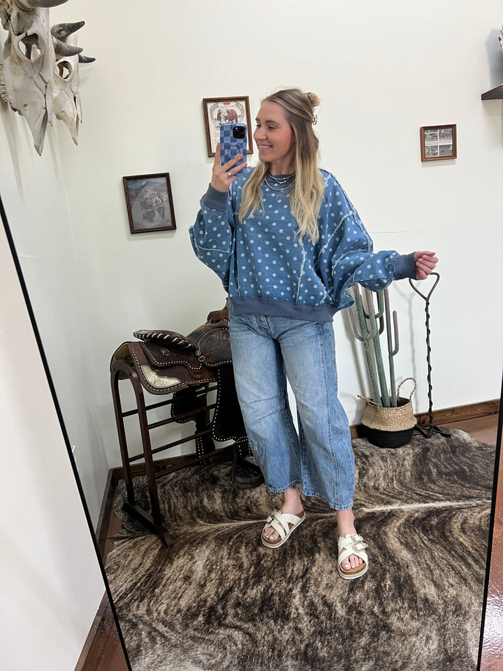 Distressed Polka Dot Denim Pullover