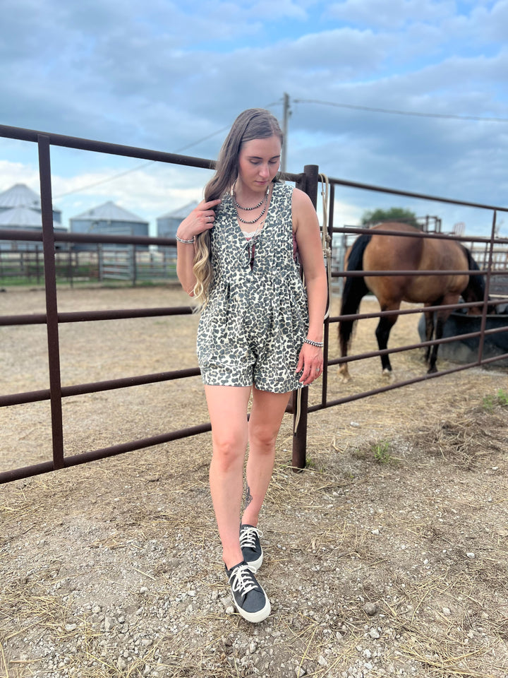 Leopard Denim Romper{LARGE ONLY LEFT}