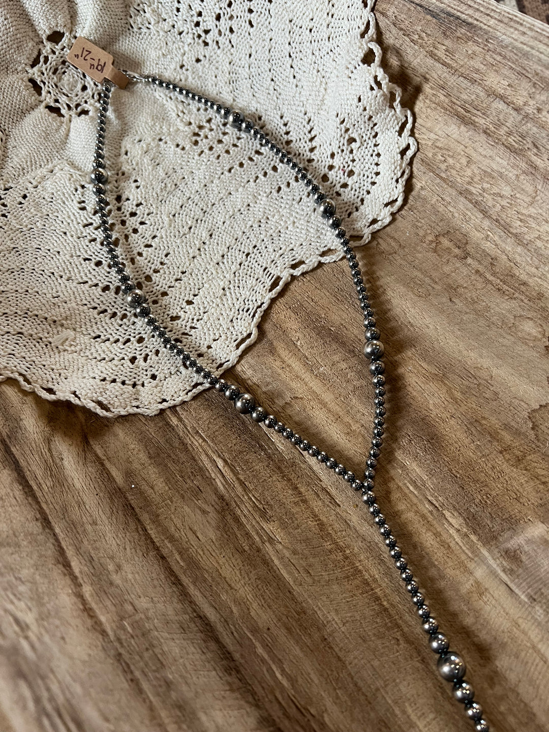 Graduated Sterling Silver Pearl Lariat Necklace