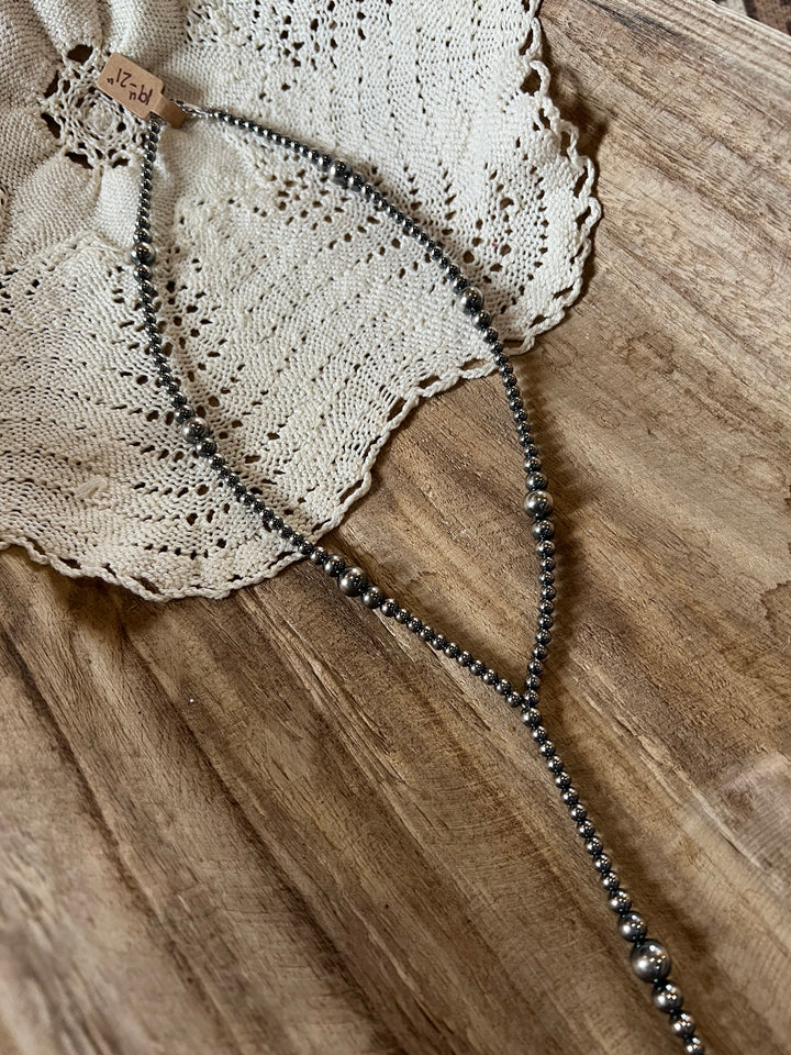 Graduated Sterling Silver Pearl Lariat Necklace
