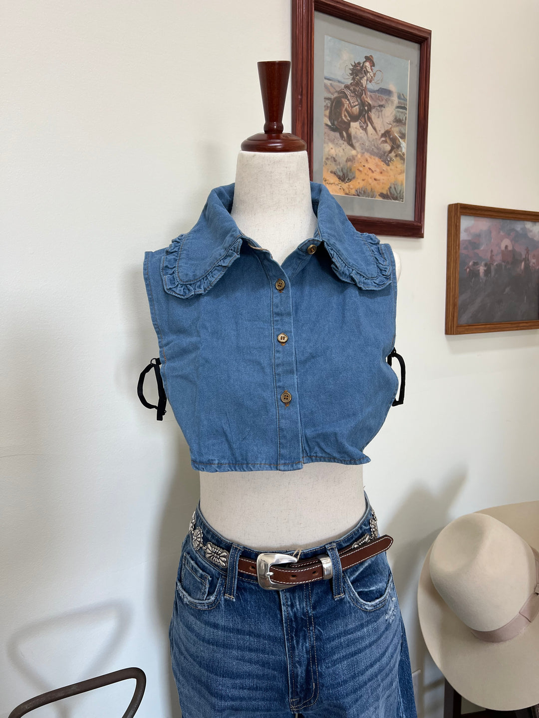 Ruffle Denim Faux Collar