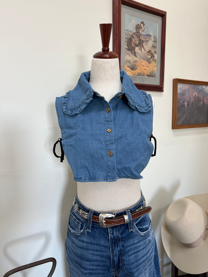 Ruffle Denim Faux Collar