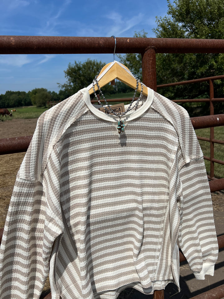 Taupe Stripe Waffle Knit Longsleeve