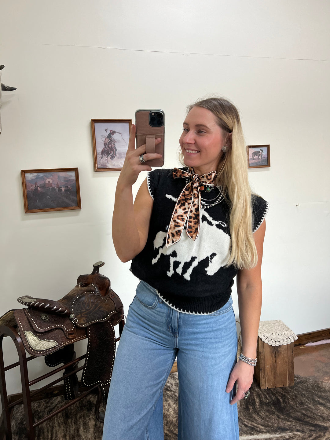 Black Buckin’ Horse Sweater Vest