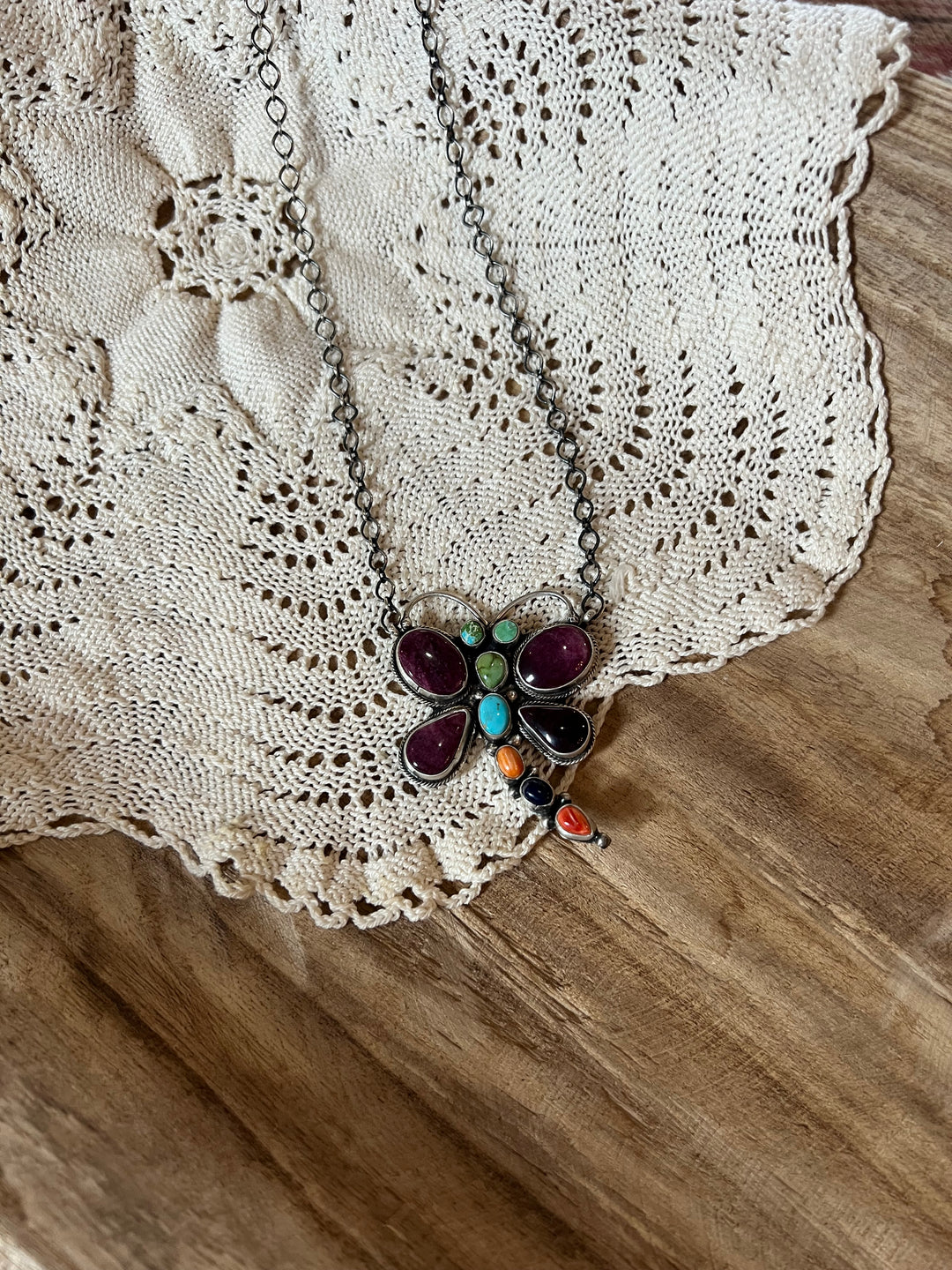 Multi Stone Dragon Fly Necklace